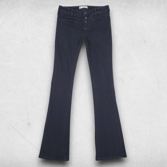 Free People Flare Jeans Womens 24 Black Exposed Button Fly Hippie Retro 70s Boho - Picture 1 of 11